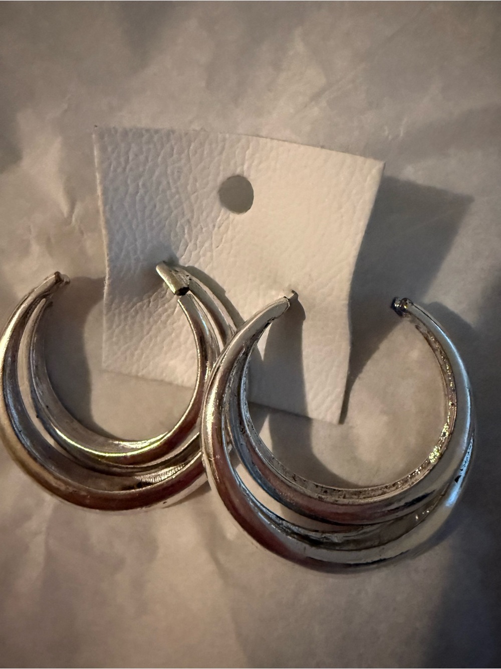 White House Black Market Silver Double-Arch Hoop Earrings